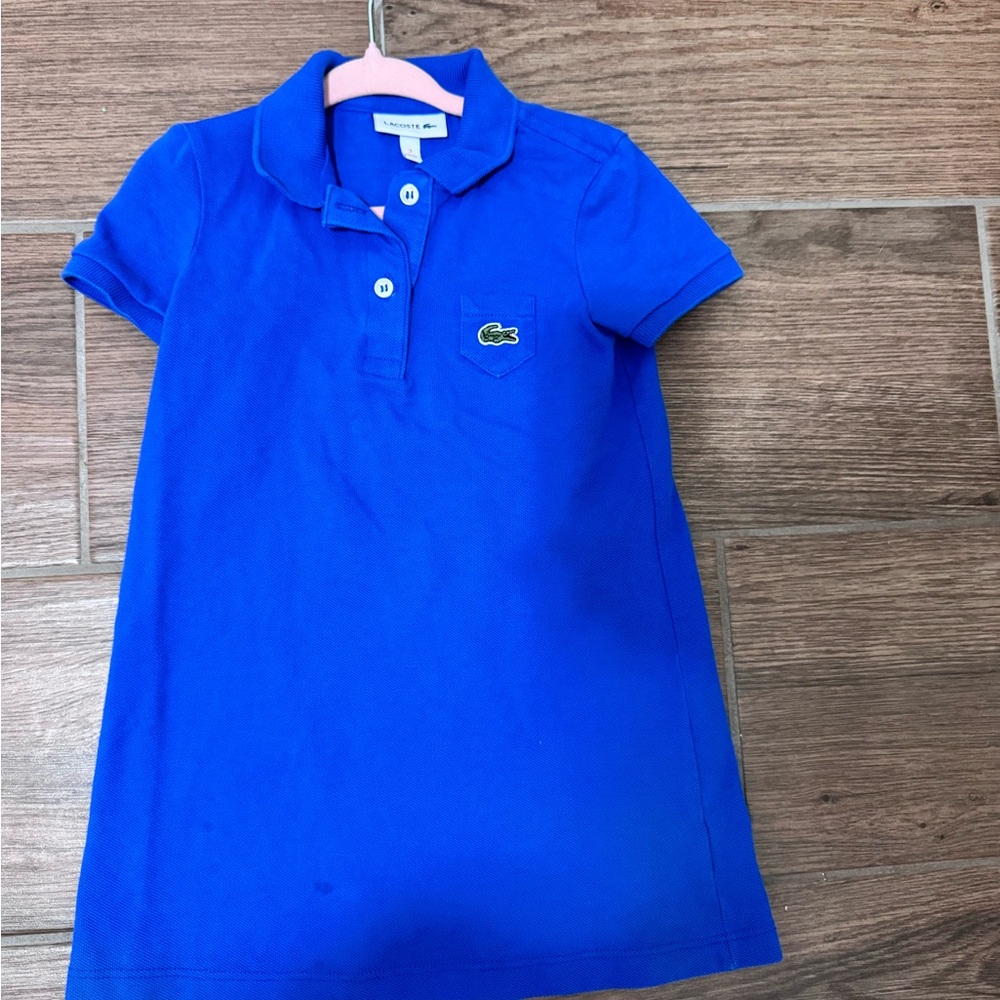 Lacoste Girls' Blue Polo Dress - Short Sleeve, Size 3